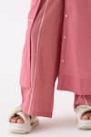 Shop_THREE_Pink Handloom Cotton Mandarin Collar Checkered Tunic And Pant Set _Online_at_Aza_Fashions