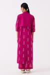 THREE_Fuchsia Jacket Poplin Embroidered Thread Lapel Collar And Pant Set _Online_at_Aza_Fashions