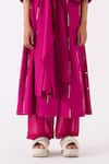 Shop_THREE_Fuchsia Jacket Poplin Embroidered Thread Lapel Collar And Pant Set _Online_at_Aza_Fashions