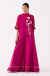 Buy_THREE_Pink Poplin Stitchwork Stitchline Work Wide Legged Palazzo _at_Aza_Fashions