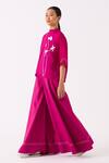 Shop_THREE_Pink Poplin Stitchwork Stitchline Work Wide Legged Palazzo _Online_at_Aza_Fashions