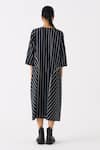 THREE_Black Mul Print Striped Round Neck Midi Dress _Online_at_Aza_Fashions