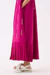 Buy_THREE_Pink Poplin (crepe Pleats) Embroidery Raindrop V Neck Frill Hem Dress 