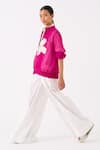 Shop_THREE_Pink Organza Applique Blossom Mandarin Collar Bomber Jacket _Online_at_Aza_Fashions