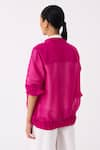 Buy_THREE_Pink Organza Applique Blossom Mandarin Collar Bomber Jacket 