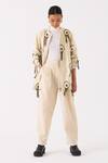 THREE_Ivory Handloom Cotton Embroidery Fringe Mandarin Collar Bloom Bomber Jacket _Online_at_Aza_Fashions