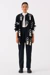 THREE_Black Handloom Cotton Embroidery Fringe Mandarin Collar Blossom Bomber Jacket _Online_at_Aza_Fashions