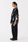 Buy_THREE_Black Handloom Cotton Embroidery Fringe Mandarin Collar Blossom Bomber Jacket _Online_at_Aza_Fashions