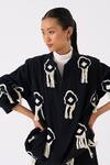 Buy_THREE_Black Handloom Cotton Embroidery Fringe Mandarin Collar Blossom Bomber Jacket 