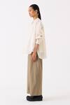 Buy_THREE_Ivory Top Chanderi Plain Round Collar Pintuck Structured With Pant _Online_at_Aza_Fashions