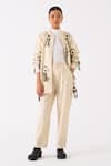 Buy_THREE_Ivory Handloom Cotton Embroidery Fringes Front Open Floral Jacket With Pant _at_Aza_Fashions