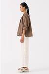 Buy_THREE_Brown Top Poplin Embroidery Wave Round Collar With Pant _Online_at_Aza_Fashions