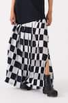 Shop_THREE_Black Top Poplin Chequered Round Sleeveless With Pattern Skirt _Online_at_Aza_Fashions