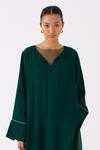 Buy_THREE_Green Bemberg Plain V Neck Kaftan And Pant Set 