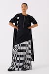 THREE_Black Jacket  Poplin Chequered Top Round And Pattern Skirt Set _Online_at_Aza_Fashions