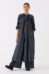 Buy_THREE_Black Mul Print Stripe Round Collar Long Tunic With Broad Pant _at_Aza_Fashions