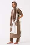 THREE_Ivory Embroidered Square Color Blocked Scarf _Online_at_Aza_Fashions