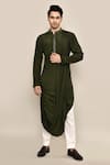 Buy_Arihant Rai Sinha_Green Kurta Natural Crep Draped With Solid Pyjama _at_Aza_Fashions