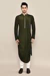 Shop_Arihant Rai Sinha_Green Kurta Natural Crep Draped With Solid Pyjama _Online_at_Aza_Fashions