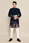 Buy_Arihant Rai Sinha_Blue Suede, Cotton Embroidery Marine Life Achkan Set _at_Aza_Fashions