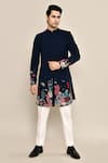 Arihant Rai Sinha_Blue Suede, Cotton Embroidery Marine Life Achkan Set _at_Aza_Fashions