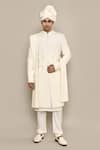 Buy_Aryavir Malhotra_Ivory Bamberg Raw Silk Embroidery Thread Diamond Sherwani Set _at_Aza_Fashions