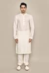 Buy_Aryavir Malhotra_Ivory Bamberg Raw Silk Embroidery Thread Diamond Sherwani Set _Online_at_Aza_Fashions