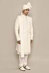 Shop_Aryavir Malhotra_Ivory Bamberg Raw Silk Embroidery Thread Diamond Sherwani Set 