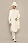 Aryavir Malhotra_Ivory Bamberg Raw Silk Embroidery Thread Diamond Sherwani Set _Online