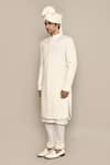 Shop_Aryavir Malhotra_Ivory Bamberg Raw Silk Embroidery Thread Diamond Sherwani Set _Online