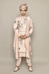 Buy_Aryavir Malhotra_Pink Linen Satin Embroidery Zardozi Bird Sherwani Set _at_Aza_Fashions