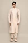 Buy_Aryavir Malhotra_Pink Linen Satin Embroidery Zardozi Bird Sherwani Set _Online_at_Aza_Fashions