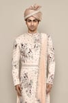 Shop_Aryavir Malhotra_Pink Linen Satin Embroidery Zardozi Bird Sherwani Set _Online_at_Aza_Fashions