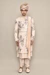 Aryavir Malhotra_Pink Linen Satin Embroidery Zardozi Bird Sherwani Set _at_Aza_Fashions