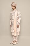 Buy_Aryavir Malhotra_Pink Linen Satin Embroidery Zardozi Bird Sherwani Set 