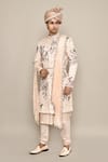 Aryavir Malhotra_Pink Linen Satin Embroidery Zardozi Bird Sherwani Set _Online