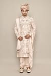 Aryavir Malhotra_Pink Bamberg Raw Silk Embroidery Zardozi Bridal Carriage Sherwani Set _Online