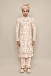 Buy_Aryavir Malhotra_Pink Bamberg Raw Silk Embroidery Zardozi Bridal Carriage Sherwani Set _Online