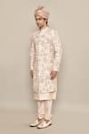 Shop_Aryavir Malhotra_Pink Bamberg Raw Silk Embroidery Zardozi Bridal Carriage Sherwani Set _Online