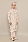 Aryavir Malhotra_Pink Bamberg Raw Silk Embroidery Zardozi Bridal Carriage Sherwani Set 