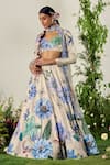 Buy_Payal & Zinal_Ivory Velvet Print Bluebell Gardenia Sweetheart Neck Embellished Lehenga Set _at_Aza_Fashions