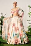 Buy_Payal & Zinal_White Tissue Organza Print Petunia Garden Sweetheart Embellished Lehenga Set _at_Aza_Fashions