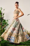 Payal & Zinal_Multi Color Velvet Print Mosaic Fleur Crystal Embellished Lehenga Set _at_Aza_Fashions