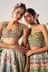 Payal & Zinal_Multi Color Velvet Print Tropical And Embellished Lehenga With Corset Blouse _Online_at_Aza_Fashions