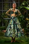 Buy_Payal & Zinal_Green Georgette Print Tropical Forest High Neck Lehenga With Cutout Blouse _at_Aza_Fashions