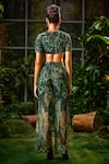 Shop_Payal & Zinal_Green Tulle Print Tropical Lush High Neck And Embellished Blouse With Pant _at_Aza_Fashions