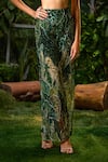 Payal & Zinal_Green Tulle Print Tropical Lush High Neck And Embellished Blouse With Pant _Online_at_Aza_Fashions