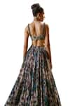 Shop_Payal & Zinal_Blue Feather Georgette Print Florence Bloom Lehenga With Embellished Blouse _Online_at_Aza_Fashions