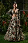 Buy_Payal & Zinal_Red Zari Satin Print Rainforest Mirror And Embellished Lehenga With Blouse _at_Aza_Fashions