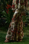 Payal & Zinal_Red Glaze Print Wild Wood Mirror Plunging V And Embellished Tunic With Sharara _Online_at_Aza_Fashions